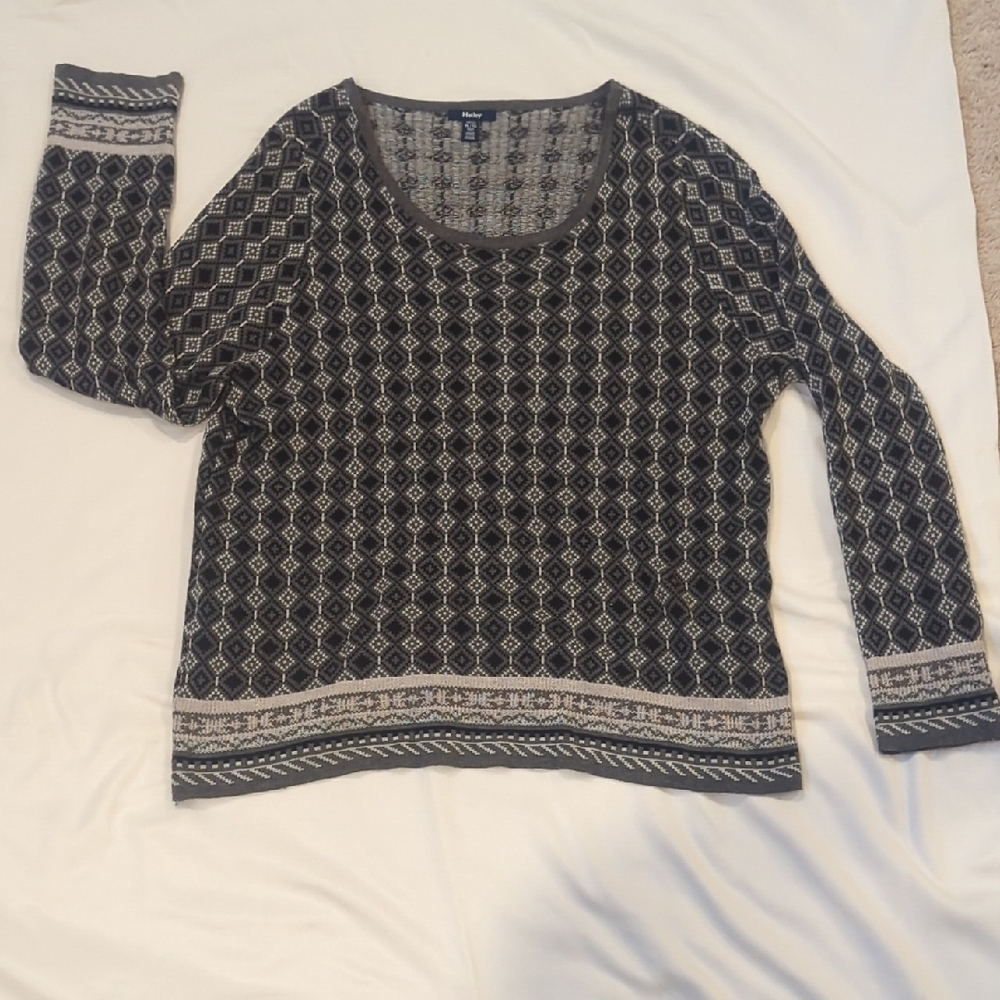 Hatley Sweater Women's Xlg Lightweight Geometric Black, Grey and White